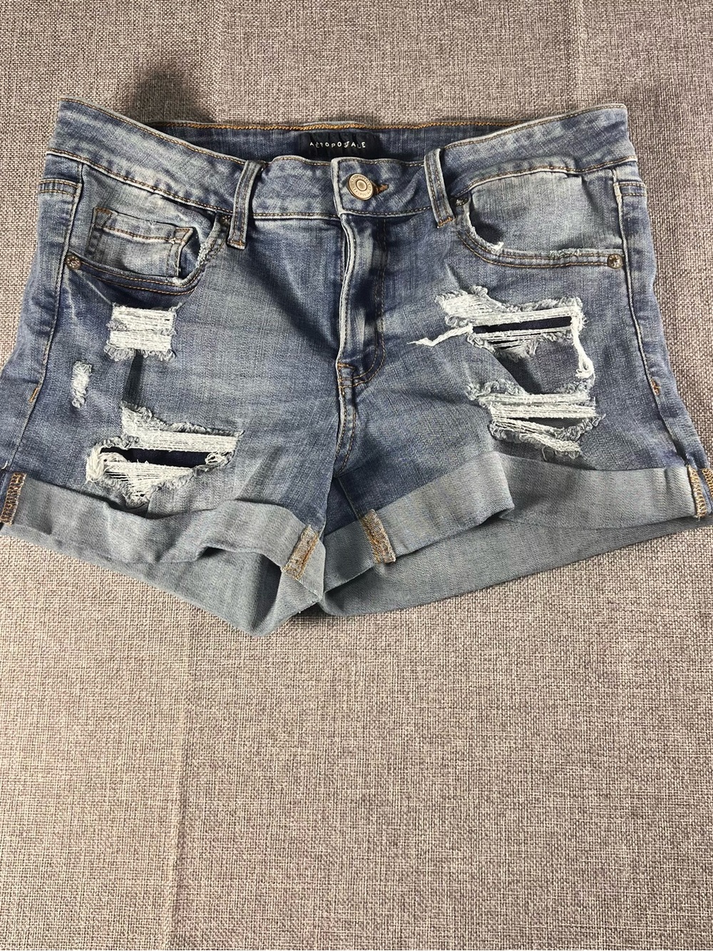 Aeropostale Women's Distressed Rolled Hem Denim Shorts - Light Blue Wash